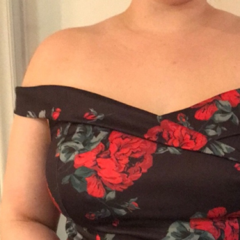 off-the-shoulder rose printed dress